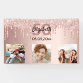 誕生日パーティカスタムー写真バラ金ゴールドピンクグリッター 横断幕