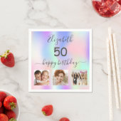 誕生日パーティカスタムー写真ホログラフィック スタンダードカクテルナプキン (インサイチュ)