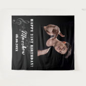 誕生日パーティカスタムー写真白黒ミュージックガイ タペストリー (正面(横))