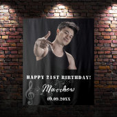 誕生日パーティカスタムー写真白黒ミュージックガイ タペストリー