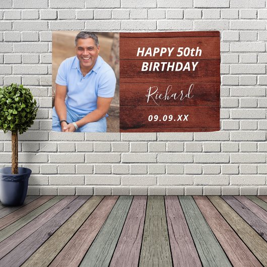 誕生日パーティカスタムー写真素朴な茶色の木 横断幕