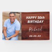 誕生日パーティカスタムー写真素朴な茶色の木 横断幕 (横)