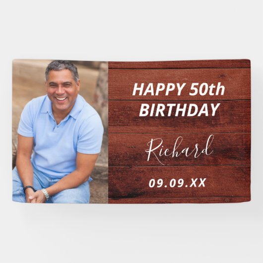 誕生日パーティカスタムー写真素朴な茶色の木 横断幕