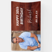 誕生日パーティカスタムー写真素朴な茶色の木 横断幕 (縦)