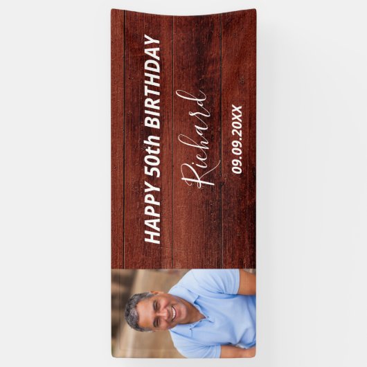 誕生日パーティカスタムー写真素朴な茶色の木 横断幕 (縦)