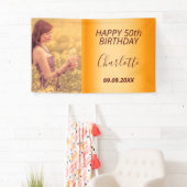 誕生日パーティカスタムー写真金ゴールドモダングラム 横断幕 (インサイチュ)