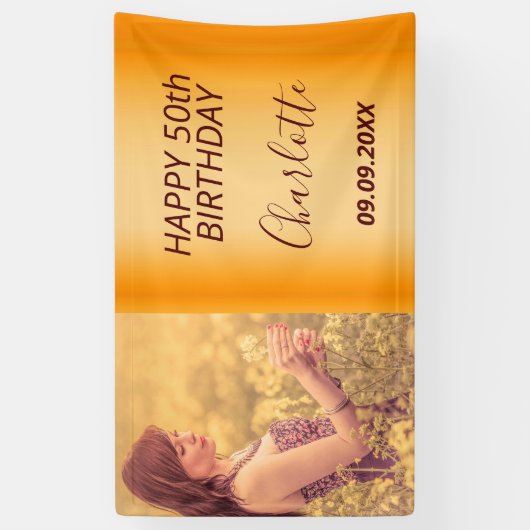 誕生日パーティカスタムー写真金ゴールドモダングラム 横断幕 (縦)