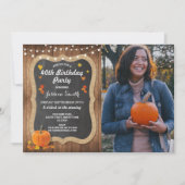 誕生日パーティカボチャ素朴ンウッドチョーク写真 招待状 (正面)