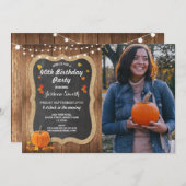 誕生日パーティカボチャ素朴ンウッドチョーク写真 招待状 (正面/裏面)