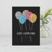 誕生日パーティカラフルグリッターバルーン 招待状 (スタンド正面)