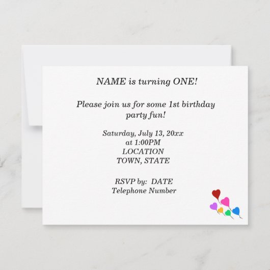 誕生日パーティカラフルハートバルーン招待状 招待状 (裏面)