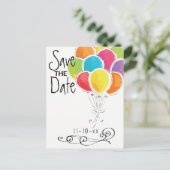 誕生日パーティカラフルバルーン日付の保存 案内ポストカード (スタンド正面)