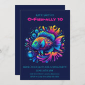誕生日パーティカラフル – 魚 招待状 (正面/裏面)