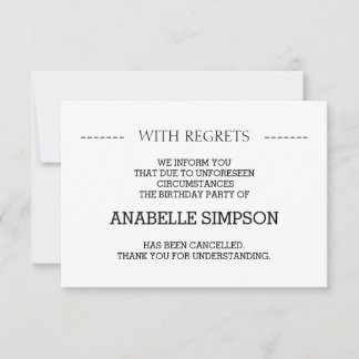 誕生日パーティキャンセルアナウンスカード 案内状