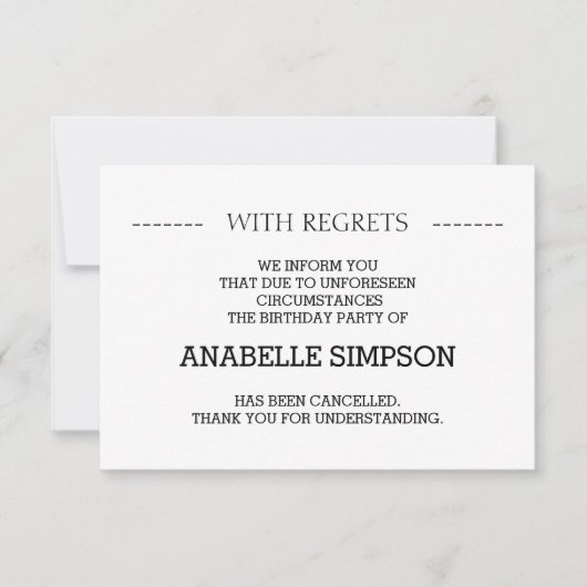 誕生日パーティキャンセルアナウンスカード 案内状 (正面)