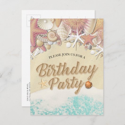 誕生日パーティサマービーチヒトデ インビテーションポストカード (正面/裏面)