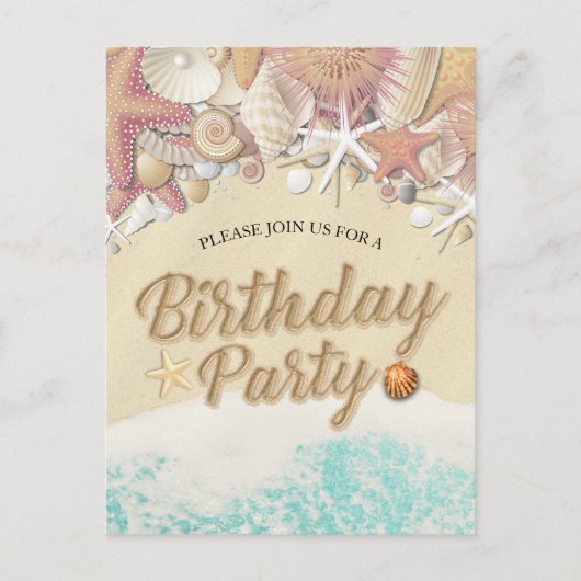 誕生日パーティサマービーチヒトデ インビテーションポストカード (正面)