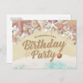 誕生日パーティサマービーチヒトデ インビテーションポストカード (正面/裏面)