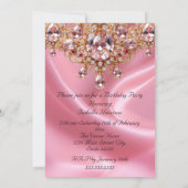 誕生日パーティシかわいらしル赤面ピンクジュエル金ゴールド 招待状 (裏面)