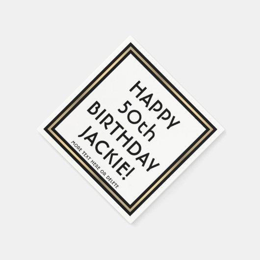 誕生日パーティシンプルースタイリッシュ白黒と金ゴールド スタンダードカクテルナプキン (角)