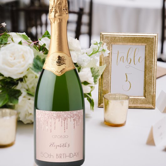 誕生日パーティナイトバラ金ゴールドグリッター女性 スパークリングワインラベル