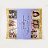 誕生日パーティバイオレット金ゴールド写真最高の友達 タペストリー (正面(横))