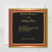 誕生日パーティバタフライ深い赤金ゴールド画像 招待状 (裏面)