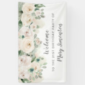 誕生日パーティバナー21stホワイトローズフローラ 横断幕 (縦)