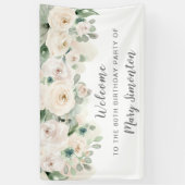 誕生日パーティバナー60thホワイトローズフローラ 横断幕 (縦)