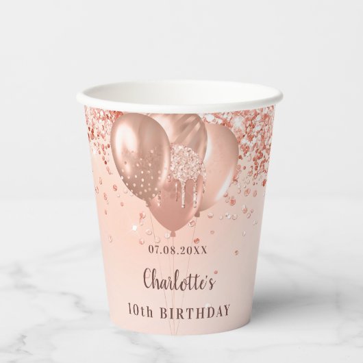 誕生日パーティバラ金ゴールドグリッターモノグラム名 紙コップ (正面)