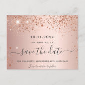 誕生日パーティバラ金ゴールドグリッター保存日付 案内ポストカード (正面)