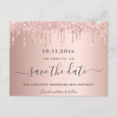 誕生日パーティバラ金ゴールドグリッター保存日付 案内ポストカード (正面)