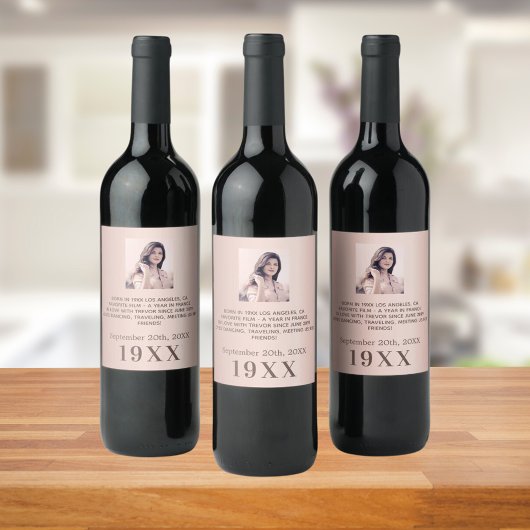 誕生日パーティバラ金ゴールド生まれ年写真バイオ ワインラベル