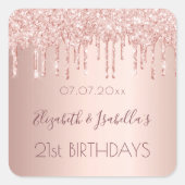 誕生日パーティバラ金ゴールド2 2人 スクエアシール (正面)