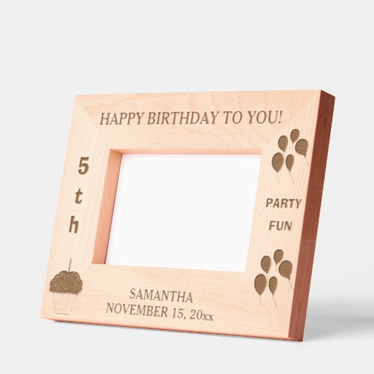 誕生日パーティバルーンカップケーキ6 x 4, 7 x 5写真 レーザー彫刻フレーム (左)