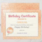 誕生日パーティバルーンクリップアートパーティー証明書 (正面/裏面)