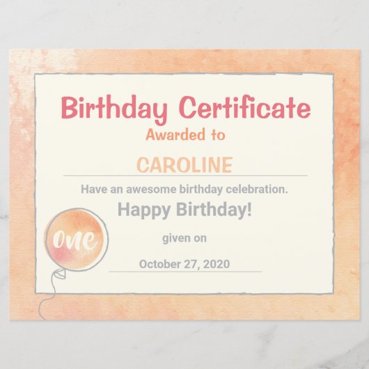 誕生日パーティバルーンクリップアートパーティー証明書 (正面)