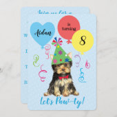誕生日パーティバルーンヨークシャーテリア 招待状 (正面/裏面)