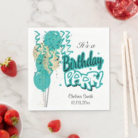 誕生日パーティバルーン – ティール(緑がかった色) スタンダードランチョンナプキン (インサイチュ)