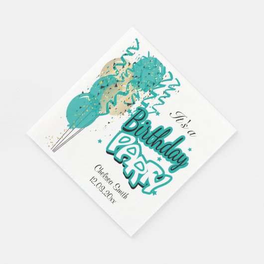 誕生日パーティバルーン – ティール(緑がかった色) スタンダードランチョンナプキン (角)