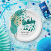 誕生日パーティバルーン – ティール(緑がかった色) ペーパープレート (パーティー)
