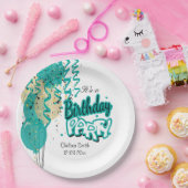 誕生日パーティバルーン – ティール(緑がかった色) ペーパープレート (パーティー)