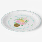 誕生日パーティパイナップルバラブーケピンクかわいい ペーパープレート (アングル)