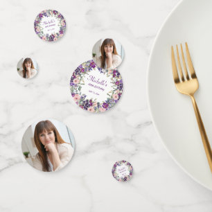 誕生日パーティパープル赤面ピンクフローラ写真 コンフェッティ