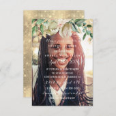 誕生日パーティフォトフラワーズブランチ火花金ゴールド 招待状 (正面/裏面)