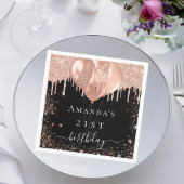 誕生日パーティブラックバラ金ゴールドグリッターバルーン スタンダードカクテルナプキン