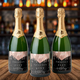 誕生日パーティブラックバラ金ゴールドグリッターバルーン スパークリングワインラベル