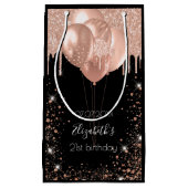 誕生日パーティブラックバラ金ゴールドグリッターバルーン スモールペーパーバッグ (正面)