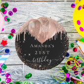 誕生日パーティブラックバラ金ゴールドグリッターバルーン ペーパープレート