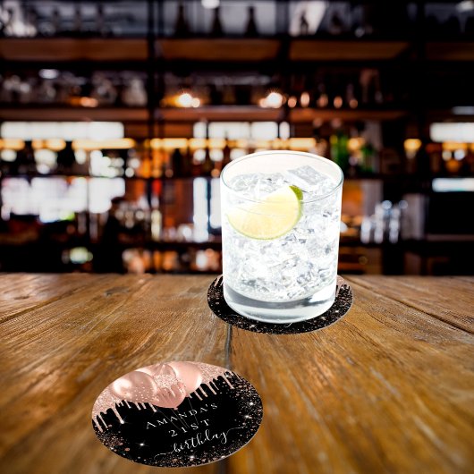 誕生日パーティブラックバラ金ゴールドグリッターバルーン ラウンドペーパーコースター